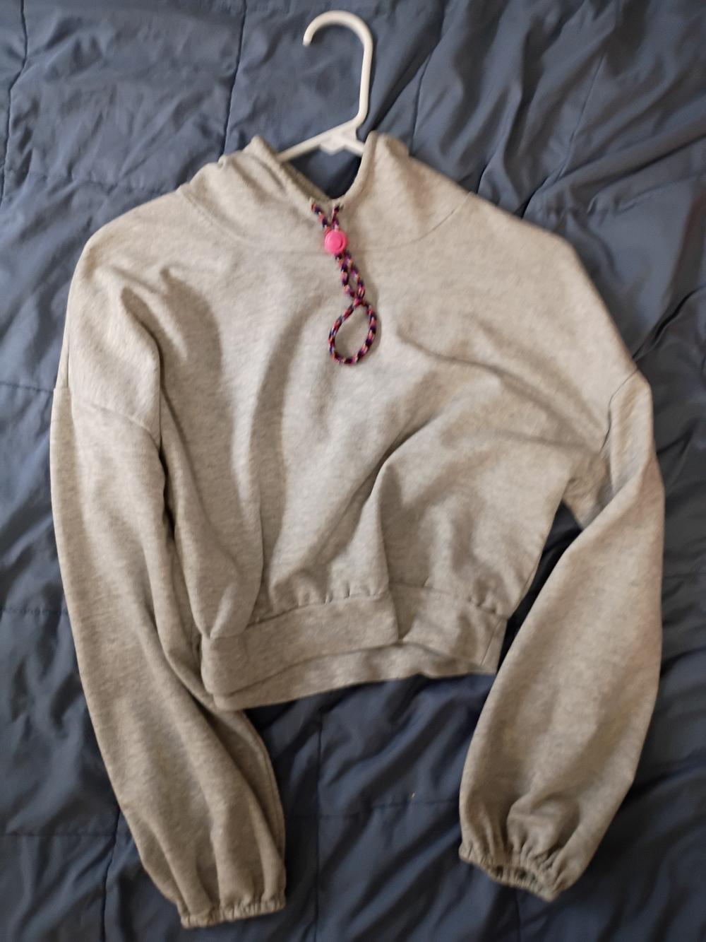 Light Gray Cropped Hoodie with Pink Cord Accent Wild Fable
